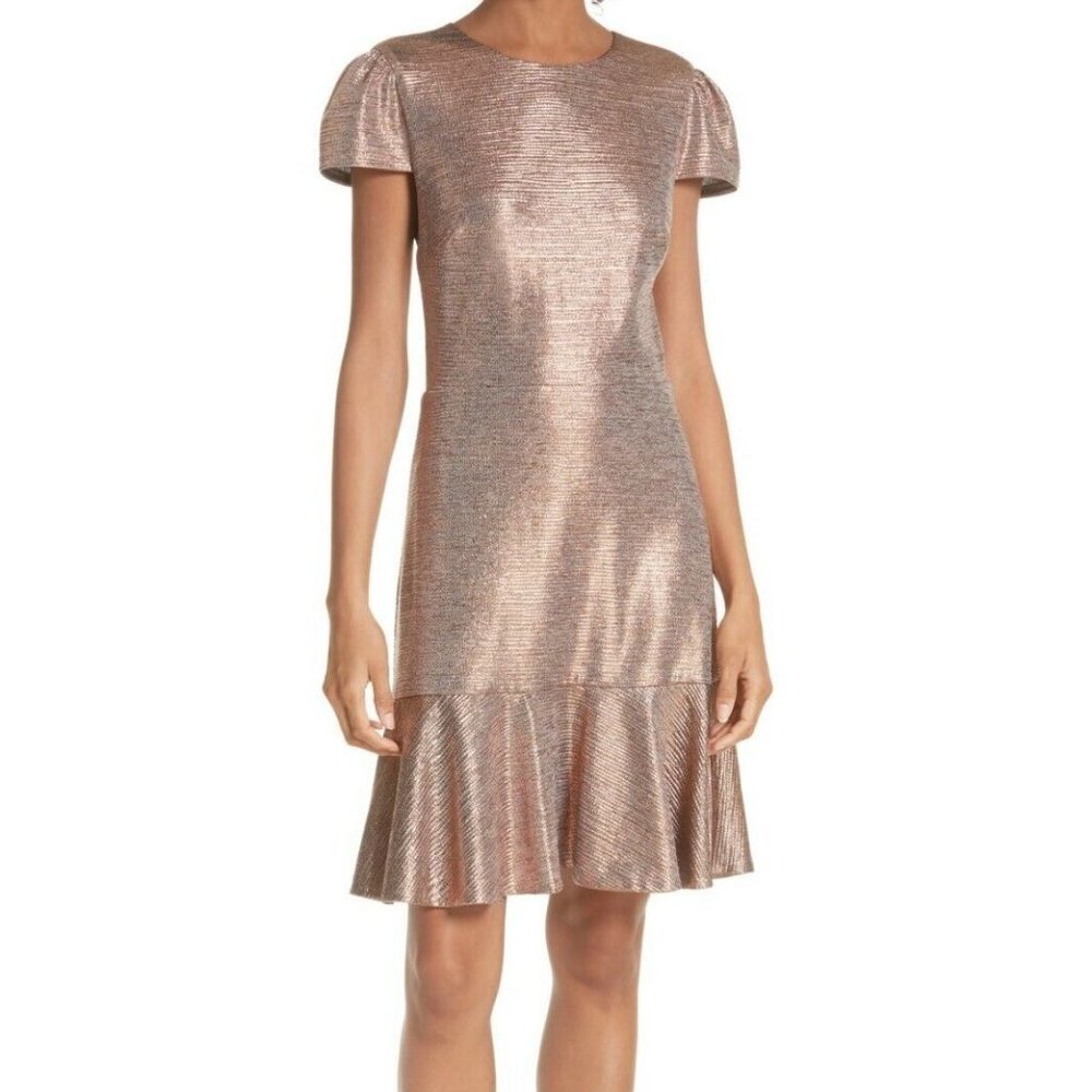 Alice + Olivia Imani Ruffle Hem Metallic Textured Dress
